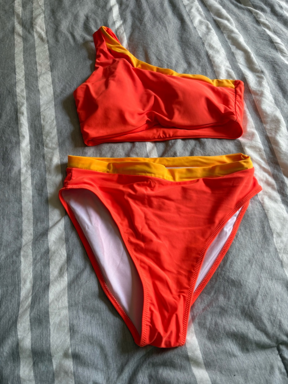 One-Shoulder Red & Yellow Two-Piece Bikini